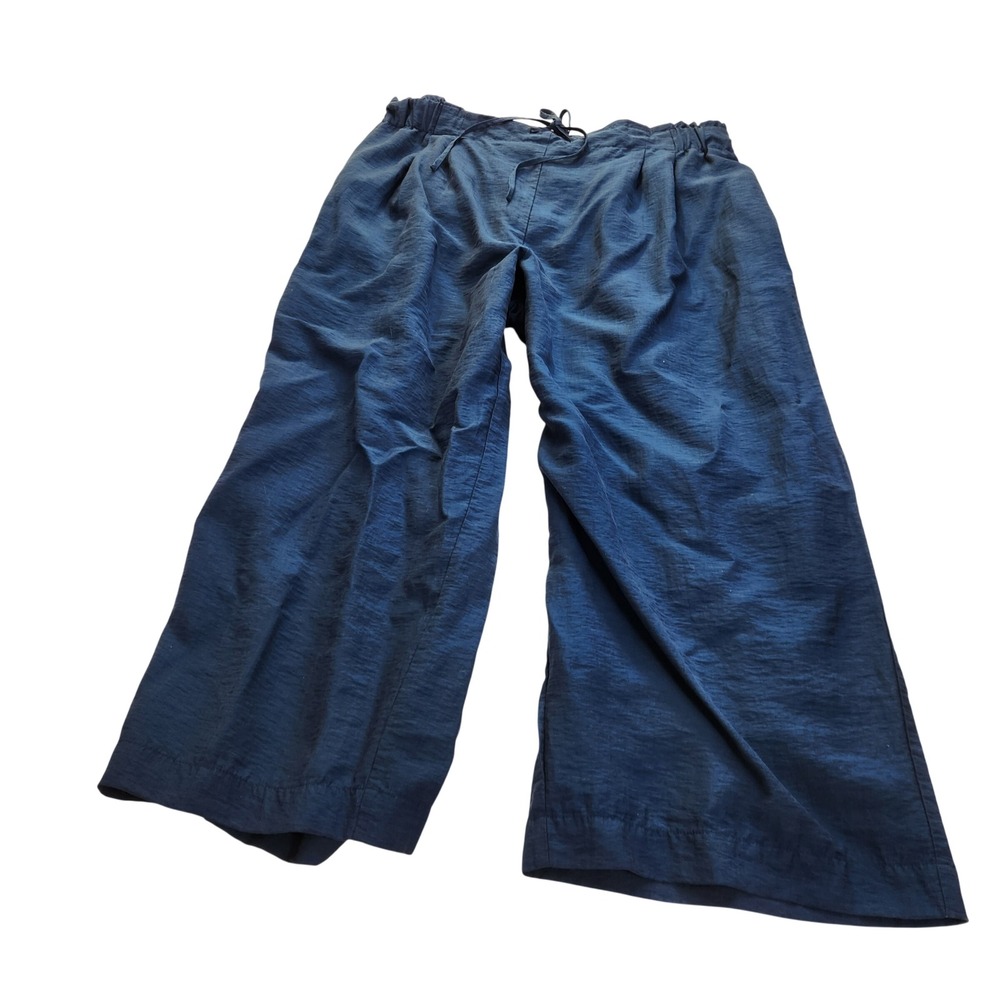 Chicos 2.5 Teal Blue Wide Leg Crop Pants Womens L US 14 Elastic Waist Metallic